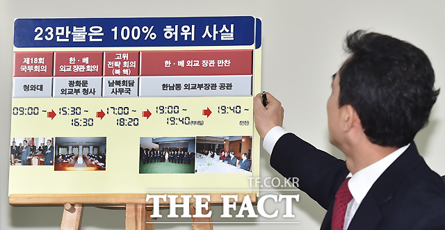 박민식 전 의원이 반 전 총장의 23만 달러 수수 의혹은 허위라고 설명하고 있다.