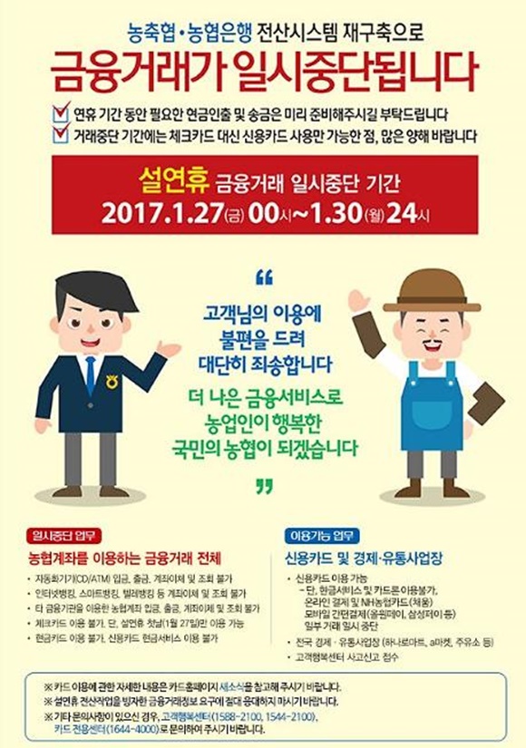 농협거래중지 30일 대체휴일까지 농협거래중지가 대체휴일인 30일 오후 12시까지 이어진다./농협