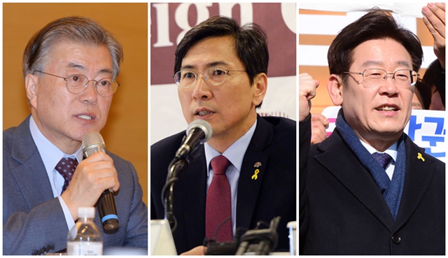 왼쪽부터 더불어민주당 소속 문재인 전 대표, 안희정 충남지사, 이재명 성남시장./사진=더팩트DB