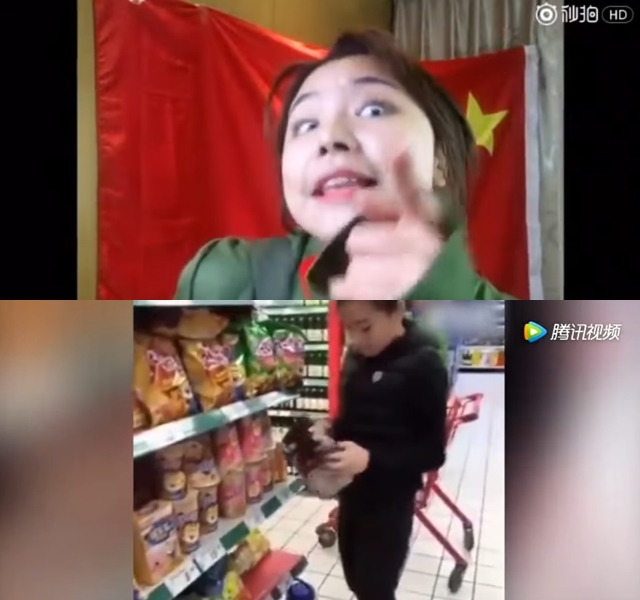 중국 인터넷상에서 사드 배치에 따른 반한 감정이 격해지고 있다. 사진은 중국인 여성 왕훙이 롯데를 비하하는 모습(위)과 중국 롯데마트에서 롯데 제품을 훼손하고 있는 모습. /유튜브 영상 캡처