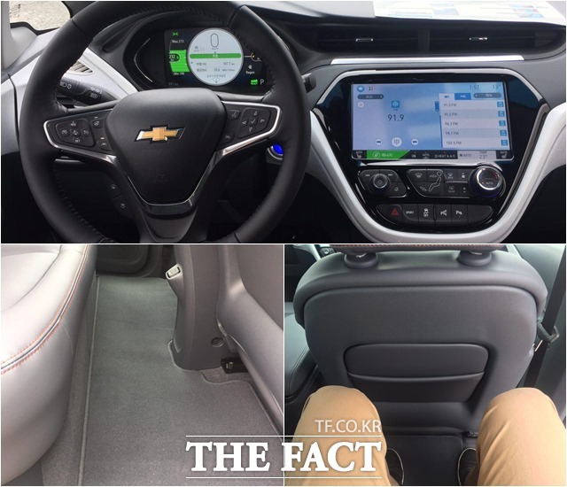 볼트EV는  10.2인치 대형 터치스크린과 8인치 스마트 디지털 클러스터를 장착했고, 짧은 오버행과 넒은 휠 베이스로 쾌적하고 넉넉한 실내공간을 실현했다. /이성로 기자