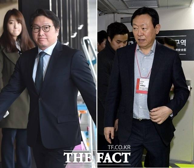 최태원 SK그룹 회장(왼쪽)과 신동빈 롯데그룹 회장은 각각 증인, 피의자 신분으로 법정에 섰다. /더팩트DB