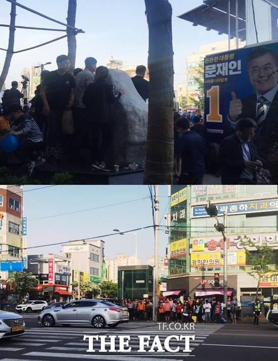 광주시민 및 전라도민들은 문재인 후보의 연설을 듣고 가까이서 보기 위해 높은 곳에 올라가는 등 지대한 관심을 보였다. /윤소희 기자