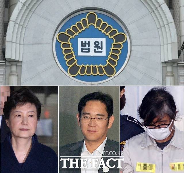 뇌물공여 혐의 등으로 기소된 박근혜 전 대통령과 이재용 삼성전자 부회장, 최순실 씨(왼쪽부터)에 대한 재판이 속도를 높이고 있는 가운데 특검과 변호인단 양측의 진실 게임 공방이 갈수록 치열해지고 있다. /더팩트 DB