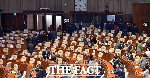 이낙연 총리 인준안 표결에 반대해 퇴장하는 자유한국당