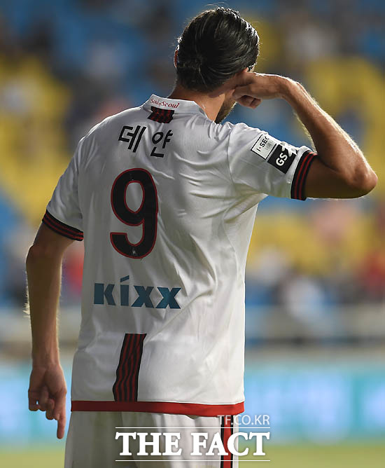 서울 데얀이 후반 골을 성공시키며 멀티골을 작성한 뒤 팬들 앞에서 세리머니를 하고 있다.