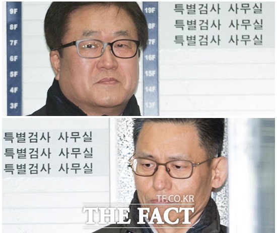 지난달 31일 서울 서초 서울중앙지법 형사합의27부 심리로 열린 이재용 삼성전자 부회장에 대한 48번째 재판에서는 박상진 전 삼성전자 대외협력담당 사장(위쪽)과 황성수 전 삼성전자 전무에 대한 피고인 신문이 진행됐다. /더팩트 DB