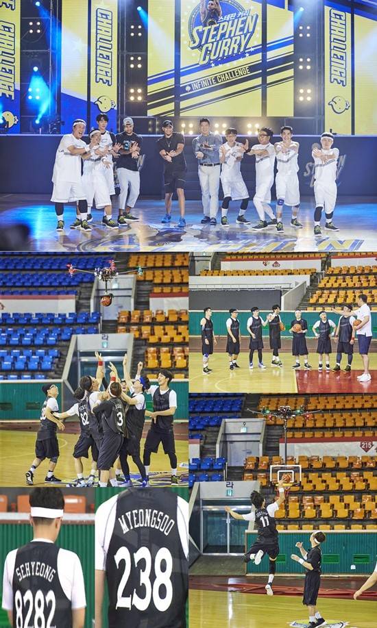 무한도전 스틸. 5일 오후 6시 25분 방송되는 MBC 예능 프로그램 무한도전에서는 NBA 수퍼스타 스테판 커리-세스 커리 형제와 무한도전 팀의 농구 대결이 그려진다. /MBC 제공