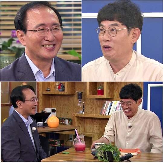 노회찬 이경규 흑역사 폭로. 노회찬 정의당 원내대표(아래 왼쪽)는 22일 KBS 2TV 냄비받침에서 예능대부 이경규의 초등학생 시절을 폭로해 웃음을 자아냈다. /KBS 제공