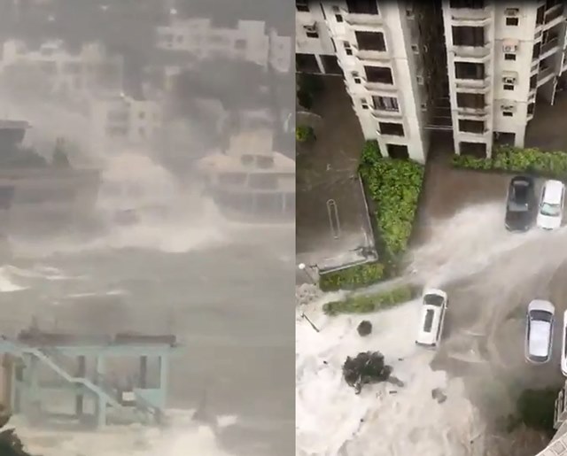 홍콩 태풍 하토 피해 속출! . 23일(현지시간) 홍콩을 강타한 태풍 하토로 홍콩 전역에서 피해가 속출하고 있다. /유튜브 캡처
