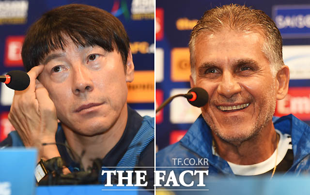 30일 오후 파주 트레이닝 센터(NFC)에서 2018 러시아 월드컵 최종예선을 앞두고 한국과 이란의 공식 기자회견이 열렸다. 한국은 신태용 감독(왼쪽)과 이란 케이로스 감독이 질문에 답하고 있다.