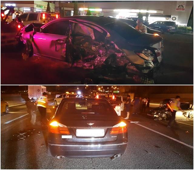 지난달 27일 만취한 여성 운전자가 고속도로에서 역주행해 7중 충돌 사고가 발생한 가운데 피해자에 대한 보상은 운전자의 보험사가 부담하게 된다. /경기남부지방경찰청 제공