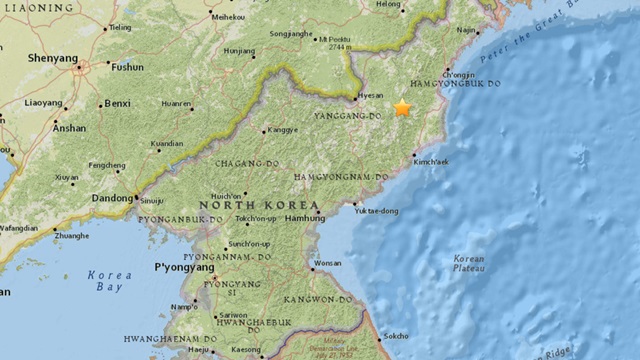이날 오후 12시 29분쯤 함경북도 길주군 풍계리 인근에서 인공지진으로 추정되는 5.6 규모의 지진이 발생했다. /미국 지질조사국 홈페이지 캡처