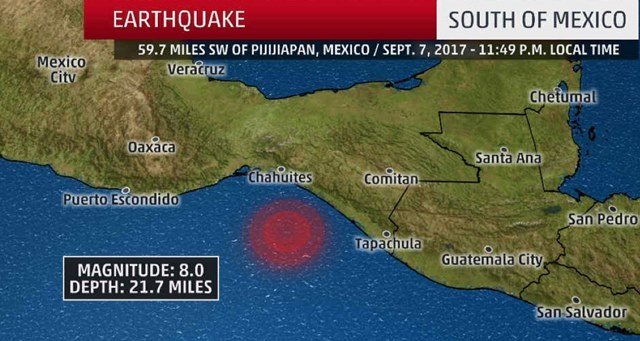 현지시간으로 7일 멕시코 역사상 가장 강력한 규모 8.1의 강진이 발생했다. /웨더채널 트위터
