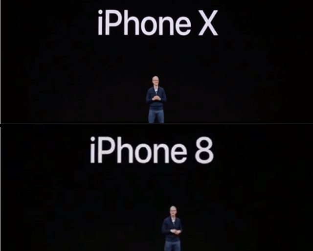 팀 쿡 애플 최고경영자(CEO)가 지난 13일(한국시각) 미국 캘리포니아 주 쿠퍼티노의 애플 신사옥 스티브 잡스 극장에서 신제품 아이폰X과 아이폰8을 소개하고 있다. /애플 생중계 영상 갈무리