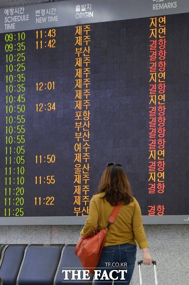 탈림 태풍경로 북상, 제주공항 측 항공기 운항 차질 불가피! 탈림의 태풍경로 북상 예상으로 제주공항에 강풍이 몰아치며 항공편의 운항차질이 이어지고 있다. /더팩트DB