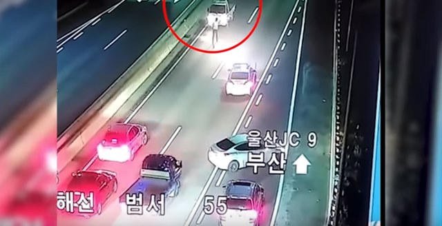경찰이 지난 14일 만취한 상태로 8km를 역주행 운행한 70대 운전자를 검거하고 있는 모습이다. /유튜브
