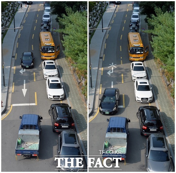 지난달 24일 서울 마포구 독막로, 불법 갓길주차로 인해 이동을 멈춘 포터 차량