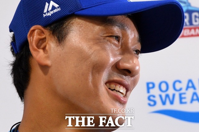 삼성 이승엽이 지난 7월 14일 대구 삼성라이온즈파크에서 열린 2017 KBO리그 올스타전 기자회견에 참석해 취재진의 질문에 답하고 있다.<사진=남윤호 기자/20170714/대구 삼성라이온즈파크>