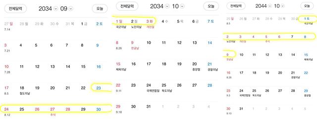 앞으로 다가올 황금연휴로 2034년과 2044년이 있다. /포털사이트 (daum) 캡처