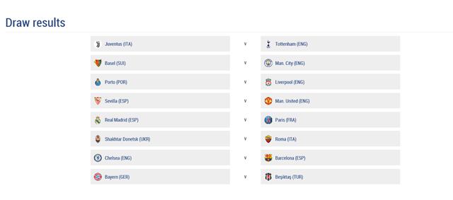 챔피언스리그 16강전은 내년 2월 펼쳐진다. /UEFA 홈페이지 캡처