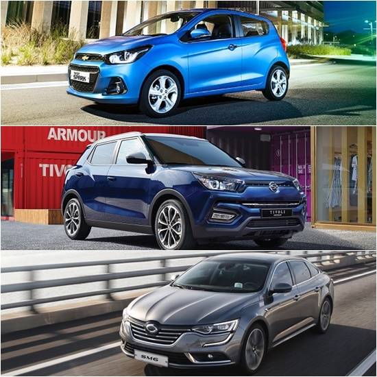 2017년이 마무리된 가운데 실적 부진과 노조와 갈등으로 힘겨운 나날을 보냈던 한국지엠이 내수 3위를 지켜냈고, 르노삼성자동차는 최하위로 복귀했다. /한국지엠, 쌍용자동차, 르노삼성자동차 제공