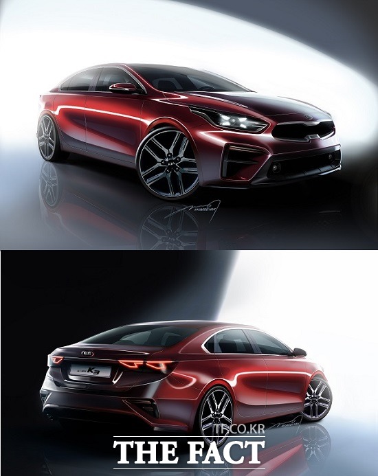 기아자동차가 자사 준중형 세단 K3의 풀체인지 모델 올 뉴 K3의 렌더링을 11일 최초 공개했다. /기아자동차 제공