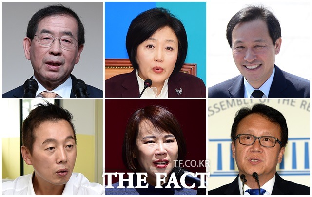 더불어민주당 서울시장 경선 예비후보들의 윤곽이 드러나고 있다. 각 예비후보들 간의 치열한 경쟁이 예상된다. 사진은 박원순 서울시장, 민주당 박영선(4선) 의원, 우상호 의원, 민병두(이상 3선), 전현희(재선), 정봉주 전 의원(왼쪽 위부터 시계방향). /더팩트 DB