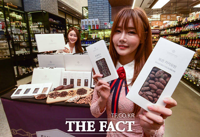 신세계백화점이 12일 오전 서울 중구 신세계백화점 본점에서 설날과 밸런타인 시즌 맞이 슈퍼카카오 초콜릿 선물세트를 출시한 가운데 모델들이 제품을 선보이고 있다. /임세준 기자
