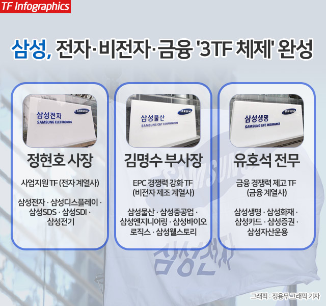 삼성은 신설 조직의 역할과 관련해 여러 회사의 사업 간 공통된 이슈에 관한 대응 및 협력을 원활하게 하고, 시너지를 이끌어 내기 위해 신설된 조직이다고 설명했다. /그래픽=정용무 그래픽 기자