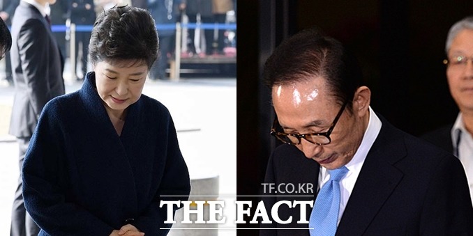박근혜(66·왼쪽) 전 대통령과 이명박(77·오른쪽) 전 대통령이 각각 지난해 3월 21일과 올해 3월 14일 검찰에 출석했다. / 사진공동취재단