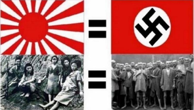 욱일기(왼쪽)는 나치의 하켄크로이츠와 같은 의미라는 사실을 일깨우는 게시물이 주목 받고 있다. /온라인 커뮤니티