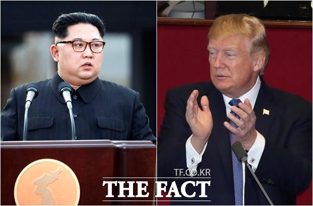 최근 북미정상회담을 앞두고 김정은(왼쪽) 북한 국무위원장과 도널드 트럼프 미국 대통령이 한반도 비핵화 의제를 둘러싼 팽팽한 신경전을 이어가고 있다. /한국공동사진기자단, 더팩트DB