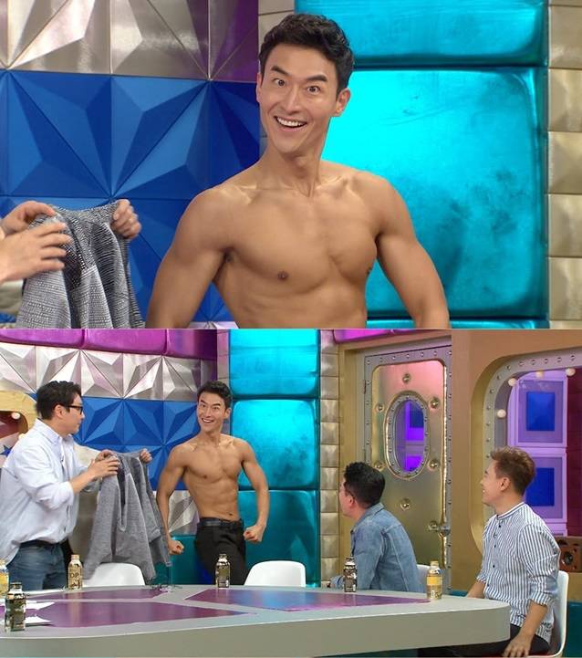 머슬마니아 대회에 참가했던 개그맨 김인석이 MBC 라디오스타에 출연해 탄탄한 근육을 뽐내고 있다. /MBC 제공