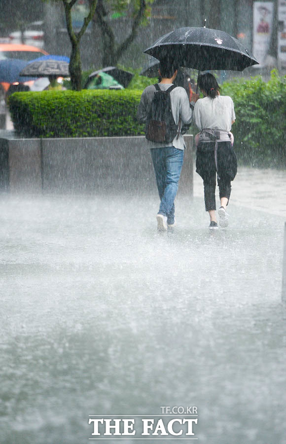 전국적으로 흐리고 비가 내리는 16일 오후 서울 종로구 광화문 일대의 시민들이 우산을 쓰고 발길을 재촉하고 있다. /김세정 인턴기자