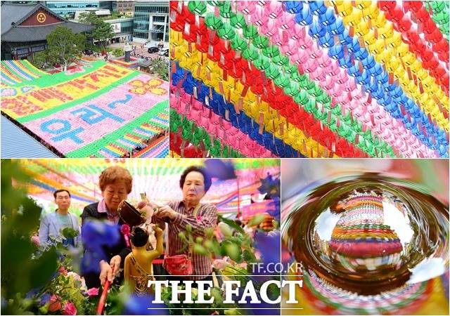 부처님 오신 날인 22일 오후 서울 종로구 조계사에서 봉축법요식이 열린 가운데 시민들이 형형색색의 연등과 행사를 즐기고 있다. /남용희 기자