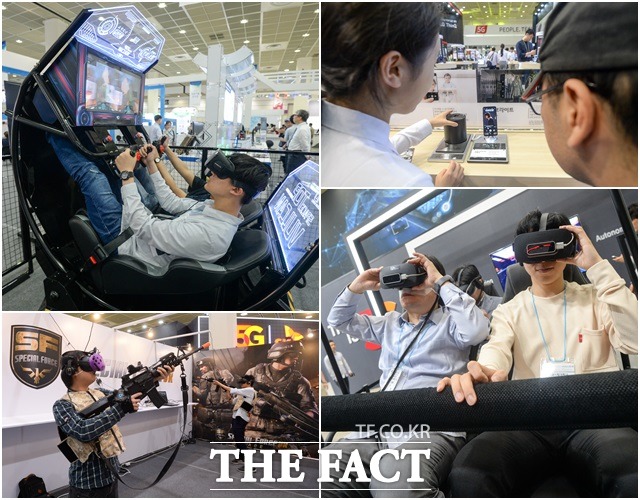 2018 월드 IT 쇼가 23일 오후 서울 강남구 삼성동 코엑스 전시홀에서 열린 가운데 관람객들이 다양한 IT 기술을 체험을 하고 있다. /김세정 인턴기자