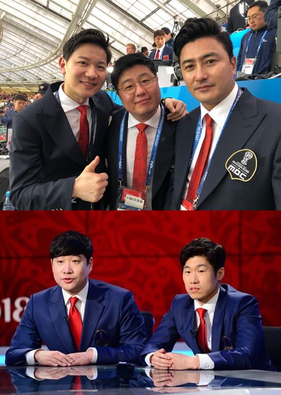 MBC-SBS 월드컵 중계진. MBC는 김정근 서형욱 안정환(위 왼쪽부터)을, SBS는 배성재 박지성(아래 왼쪽부터)을 2018 러시아 월드컵 중계진으로 내세웠다. /MBC, SBS 제공