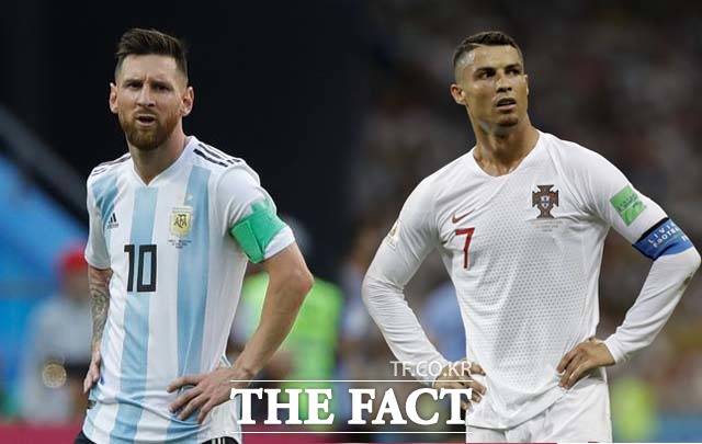 아르헨티나·포르투갈, 16강전에서 미역국. 아르헨티나의 메시(왼쪽)와 포르투갈의 호날두가 2018 러시아 월드컵 8강 진출을 이루지 못했다. /사진=AP.뉴시스