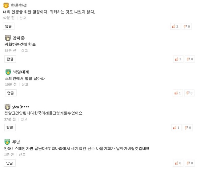 이강인 스페인 귀화 추진 기사를 접한 대중들은 엇갈린 반응을 보이는 가운데, 대다수의 누리꾼들은 좋은 기회를 잡으라며 귀화를 지지하고 있다. /이강인 스페인 귀화 추진 기사 댓글 갈무리