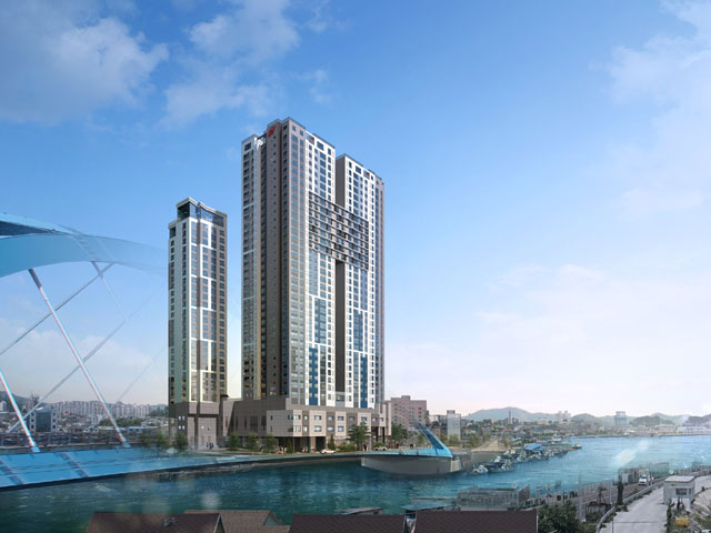 힐스테이트 속초 센트럴은 지하 5층~지상 최고 36층, 4개 동 규모로 아파트 256세대와 오피스텔 138실 등 총 394세대로 공급된다. 사진은 현대건설 힐스테이트 속초 센트럴 투시도. /현대건설 제공