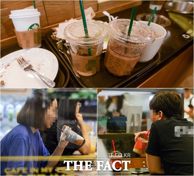 커피전문점과 패스트푸드점 매장 내 일회용 컵 사용이 전면 금지된 지 하루가 지난 3일 오후 서울 강남구 삼성동의 몇몇 커피전문점 매장에서 여전히 일회용 컵이 사용되고 있다. /김세정 기자