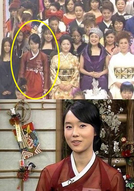 배우 겸 가수 이정현이 2004년 일본 새해 특집 프로그램 NHK 홍백가합전에 초대받은 당시 홀로 한복을 입고 출연해 시선을 모았다. /NHK 홍백가합전 캡처