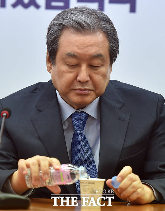 김무성 자유한국당 의원이 최근 중앙정치 복귀를 위해 보폭을 넓히고 있다는 정치권의 분석이 나온다. 사진은 지난해 11월 기자간담회에서 물을 따르고 있는 김 의원. /이새롬 기자