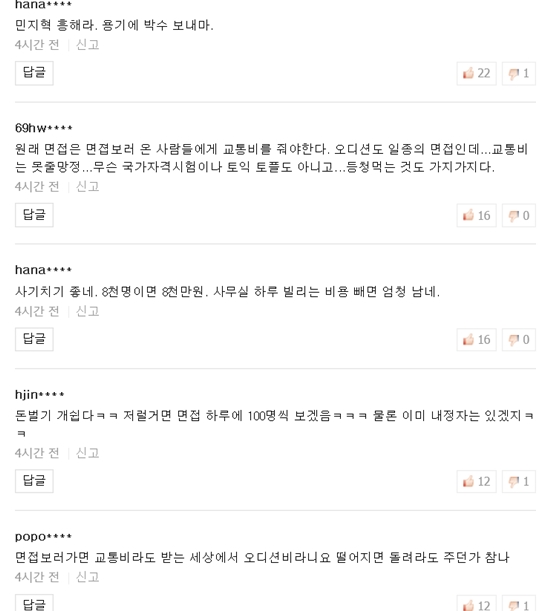 민지혁의 폭로 내용을 접한 대다수의 누리꾼들은 어이없다며 민지혁의 용기 있는 발언에 응원의 메시지를 남기고 있다. /민지혁님의 침묵 오디션비 요구 폭로 기사 댓글 갈무리