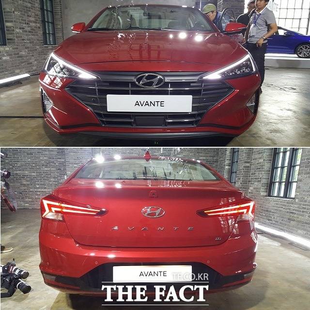 더 뉴 아반떼는 헤드램프와 와이드 캐스캐이드 그릴이 교차되고, 트렁크 끝 단을 낮추고 번호판을 범퍼 하단의 새로운 블랙커버 디자인에 적용하는 등 새로운 형태의 디자인을 적용, 날렵하면서도 역동적인 느낌을 충분히 잘 살렸다.