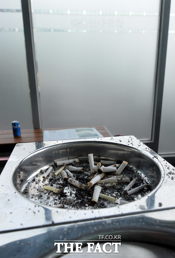 최근 B의원이 국회 내 금연구역에서 흡연하는 모습을 보여 입법부의 준법 수준을 보여주는 척도라는 비난이 제기됐다.  /더팩트DB