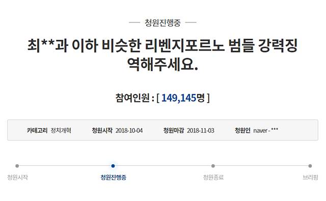 개인간 성적 영상물 즉 리벤지 포르노에 대한 강력한 처벌을 주장하는 국민 청원에 동의하는 국민이 늘어나고 있다. /청와대 국민청원 게시판