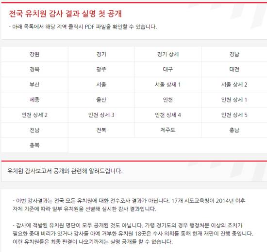 MBC는 뉴스홈페이지를 통해 비리 유치원 명단을 공개했다. /MBC 뉴스 홈페이지 캡처