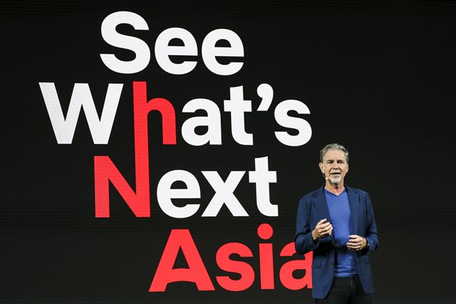넷플릭스 CEO 리드 헤이스팅스가 현지시간 8일 싱가포르 마리나 베이 샌즈에서 열린 넷플릭스 See Whats Next: Asia에서 넷플릭스에 대해 설명하고 있다. /넷플릭스 제공